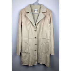 CAbi faux suede cream sherpa lined coat